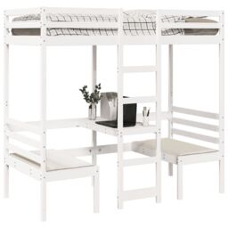 Berkfield Home Loft Bed Frame with Desk & Chairs White 80x200cm Solid Wood Pine - Size: 80x200 cm - thumbnail 4
