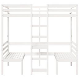 Berkfield Home Loft Bed Frame with Desk & Chairs White 80x200cm Solid Wood Pine - Size: 80x200 cm - thumbnail 5