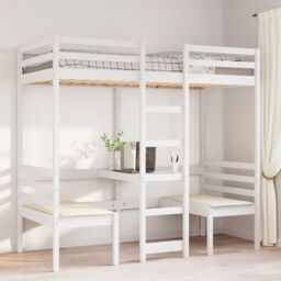 Berkfield Home Loft Bed Frame with Desk & Chairs White 80x200cm Solid Wood Pine - Size: 80x200 cm - thumbnail 3