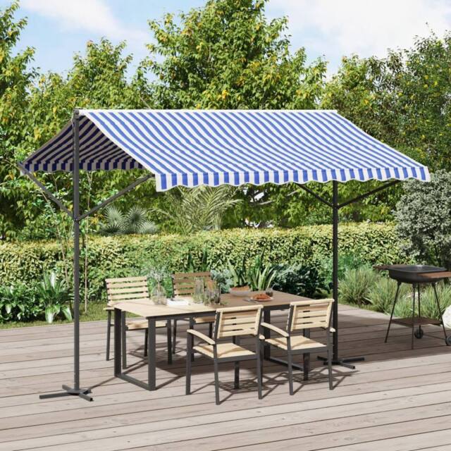 Berkfield Home Free Standing Awning Blue & White 300x300 cm Fabric & Steel - image 1