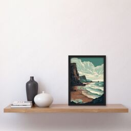 Artery8 Bay with Cliffs Dramatic Coastal Landscape Artwork Framed Wall Art Print A4 in Black - thumbnail 2