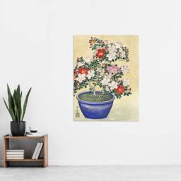 "Artery8 Blooming Azalea In Blue Pot Vintage Japan Wall Art Print Koson in Yellow - Size: W24"" x H32""" - thumbnail 4