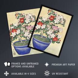 "Artery8 Blooming Azalea In Blue Pot Vintage Japan Wall Art Print Koson in Yellow - Size: W24"" x H32""" - thumbnail 2