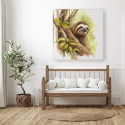 Warren Reed - Designer Sloth Watercolour Canvas in Brown - Size: w10 inch x h10 inch - thumbnail 3