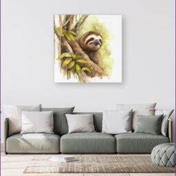 Warren Reed - Designer Sloth Watercolour Canvas in Brown - Size: w10 inch x h10 inch - thumbnail 4