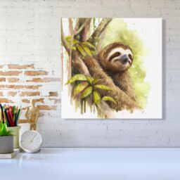 Warren Reed - Designer Sloth Watercolour Canvas in Brown - Size: w10 inch x h10 inch - thumbnail 2