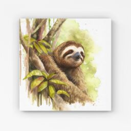 Warren Reed - Designer Sloth Watercolour Canvas in Brown - Size: w10 inch x h10 inch - thumbnail 1