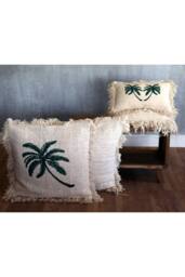 KDMD Linen Cushion Cover 45x45cm Palm Tree with Fringe in Beige - Size: 45x45 cm - thumbnail 3