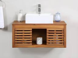 Vente-unique Acacia Wood Wall-Hung Bathroom Unit With Single Basin - 90 Cm in Walnut - thumbnail 1
