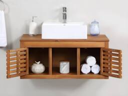 Vente-unique Acacia Wood Wall-Hung Bathroom Unit With Single Basin - 90 Cm in Walnut - thumbnail 3