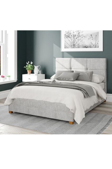 Aspire Caine Upholstered Ottoman Storage Bed, Pure Pastel Cotton Fabric in Grey - Size: King - image 1