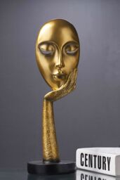 Living and Home 11.5cm Dia x 37cm H Abstract Art Resin Mask Ornaments Meditation Sculpture in Gold - Size: 11.5 cm Dia x 37 cm H - thumbnail 3