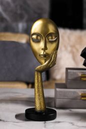 Living and Home 11.5cm Dia x 37cm H Abstract Art Resin Mask Ornaments Meditation Sculpture in Gold - Size: 11.5 cm Dia x 37 cm H - thumbnail 2