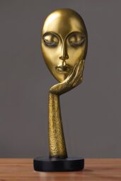 Living and Home 11.5cm Dia x 37cm H Abstract Art Resin Mask Ornaments Meditation Sculpture in Gold - Size: 11.5 cm Dia x 37 cm H - thumbnail 4
