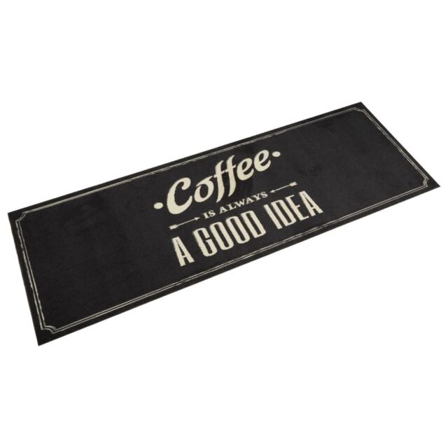 Berkfield Home Kitchen Rug Washable Coffee Text 60x180 cm Velvet in Black - image 1