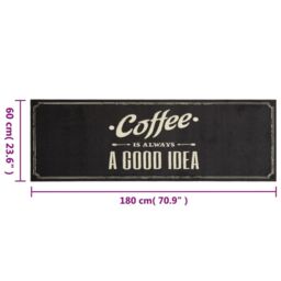 Berkfield Home Kitchen Rug Washable Coffee Text 60x180 cm Velvet in Black - thumbnail 5