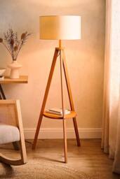 ValueLights Morrigan Rich Wood Tripod Floor Lamp with Drum Lamp Shade in Natural - thumbnail 2