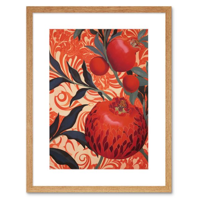 "Artery8 Wall Art Print Pomegranate Tree Grove Red & Blue Artwork Floral Patterns Artwork Framed 9X7 Inch in Beige - Size: W7"" x H9""" - image 1