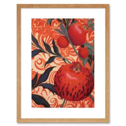 "Artery8 Wall Art Print Pomegranate Tree Grove Red & Blue Artwork Floral Patterns Artwork Framed 9X7 Inch in Beige - Size: W7"" x H9""" - thumbnail 1