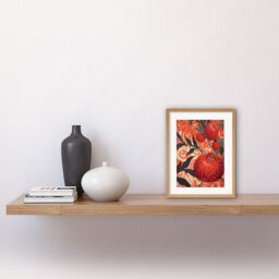 "Artery8 Wall Art Print Pomegranate Tree Grove Red & Blue Artwork Floral Patterns Artwork Framed 9X7 Inch in Beige - Size: W7"" x H9""" - thumbnail 2