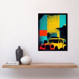 "Artery8 Wall Art Print Andy Warhol Inspired Modern Abstract Car Taxi Yellow Orange Teal Black Art Framed - Size: W12"" x H16""" - thumbnail 2