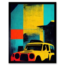 "Artery8 Wall Art Print Andy Warhol Inspired Modern Abstract Car Taxi Yellow Orange Teal Black Art Framed - Size: W12"" x H16""" - thumbnail 1