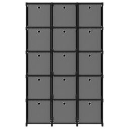 Berkfield Home 15-Cube Display Shelf with Boxes Black 103x30x175.5 cm Fabric - thumbnail 2