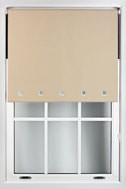 Furnished Blackout Fabric with Chrome Square Eyelets - Window Roller Blinds in Beige - Size: 90 cm width x 165 cm drop - image 1