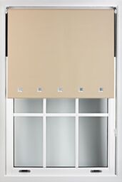 Furnished Blackout Fabric with Chrome Square Eyelets - Window Roller Blinds in Beige - Size: 90 cm width x 165 cm drop