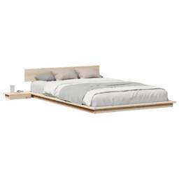 Berkfield Home Sturdy Floor Bed Frame with Bedside Tables 120x200cm Solid Wood in Natural - Size: 120x200 cm