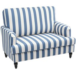 HOMCOM Cuddle Chair with Stripe, Armchair for Living Room, Blue & White - thumbnail 2