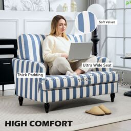 HOMCOM Cuddle Chair with Stripe, Armchair for Living Room, Blue & White - thumbnail 6