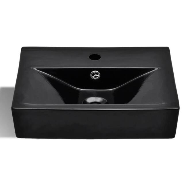 Berkfield Home Elegant Ceramic Bathroom Sink Basin Faucet/Overflow Hole Black Re - image 1