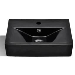 Berkfield Home Elegant Ceramic Bathroom Sink Basin Faucet/Overflow Hole Black Re - thumbnail 1