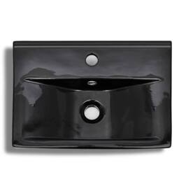 Berkfield Home Elegant Ceramic Bathroom Sink Basin Faucet/Overflow Hole Black Re - thumbnail 4