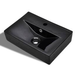 Berkfield Home Elegant Ceramic Bathroom Sink Basin Faucet/Overflow Hole Black Re - thumbnail 2