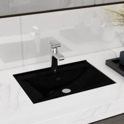 Berkfield Home Elegant Ceramic Bathroom Sink Basin Faucet/Overflow Hole Black Re - thumbnail 3