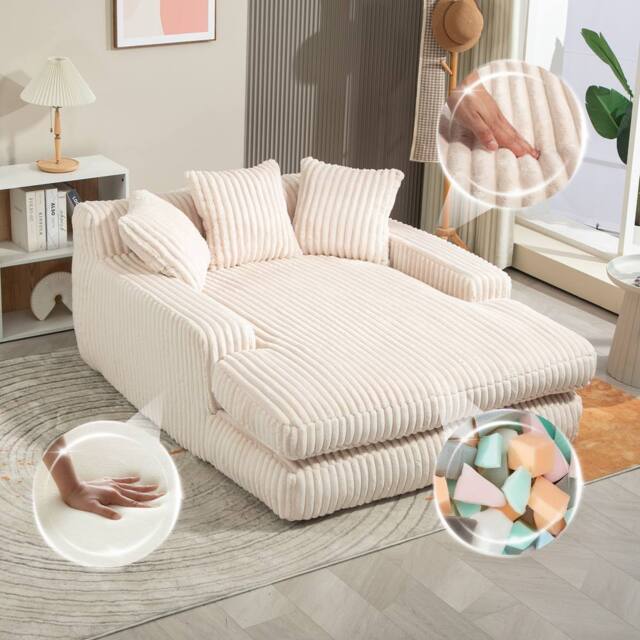 Matteo Oversized Chaise Lounge Sofa Upholstered Couch Sofa Bed Sleeper Chair in Beige - image 1