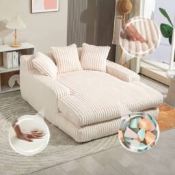 Matteo Oversized Chaise Lounge Sofa Upholstered Couch Sofa Bed Sleeper Chair in Beige - thumbnail 1