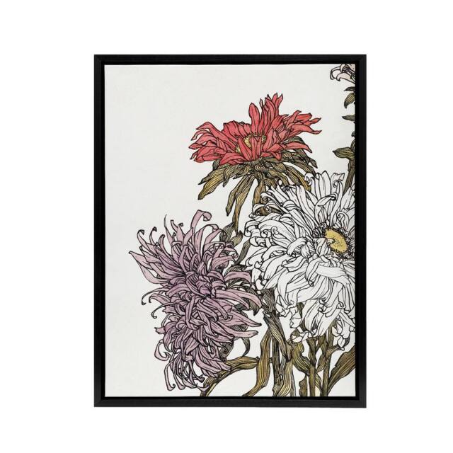 "Artery8 Chrysanthemums Flower Painting Framed Canvas Wall Art Print Julie Graag in White - Size: W12"" x H16""" - image 1