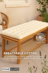Homescapes Garden Bench Cushion Luxury 3 Seater Cotton Indoor Outdoor Pad, 143 x 48cm in Cream - Size: 143 x 48 cm - thumbnail 5