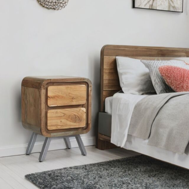 IH Design Daizha Metal & Wood 2 Drawer Lamp Table in Brown - image 1