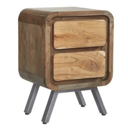 IH Design Daizha Metal & Wood 2 Drawer Lamp Table in Brown - thumbnail 3
