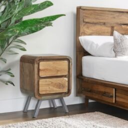 IH Design Daizha Metal & Wood 2 Drawer Lamp Table in Brown - thumbnail 2