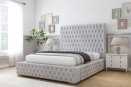 "Sloomy Ambassador Naples Bed Frame With 50"" Upholstered Headboard in Silver - Size: Single" - thumbnail 2