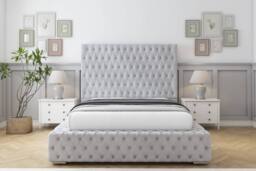 "Sloomy Ambassador Naples Bed Frame With 50"" Upholstered Headboard in Silver - Size: Single"