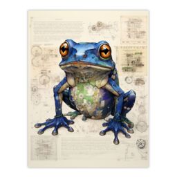 Artery8 Wall Art Print Frog Robot Hybrid Secret Military Schematic Blue Futuristic Complex Arcane Manuscript Gift For Him Man Cave Poster - thumbnail 1