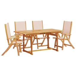 Berkfield Home 5 Piece Garden Dining Set Solid Wood Acacia & Textilene in Brown - thumbnail 2