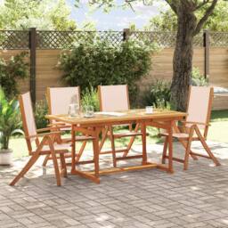 Berkfield Home 5 Piece Garden Dining Set Solid Wood Acacia & Textilene in Brown - thumbnail 1