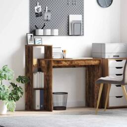 Berkfield Home Writing Desk Smoked oak Particle board Medium Writing Desk in Brown - thumbnail 2